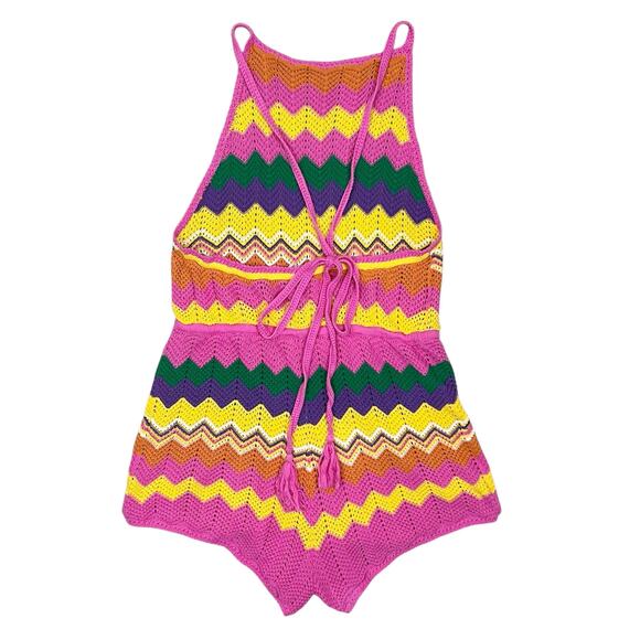 SPELL Ziggy Sleeveless Crochet Romper in Sorbet Stripes Size XL - Picture 4 of 10